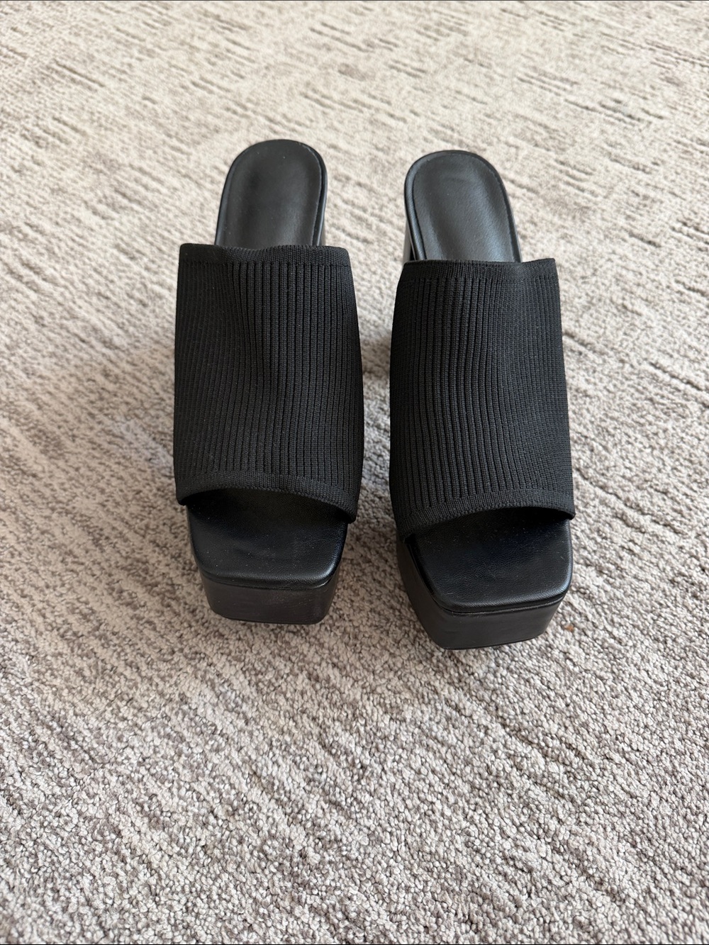 Black Knit Platform Slide Sandals - Women